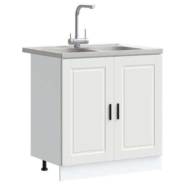 vidaXL Skř&iacute;ňka pod dřez s &uacute;loži&scaron;těm Porto 2 pcs B&iacute;l&aacute; Kompozitn&iacute; dřevo