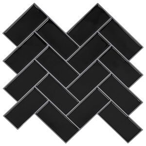 vidaXL Dlaždice vzoru ryb&iacute; kosti 10 ks Čern&aacute; 30 x 30 cm