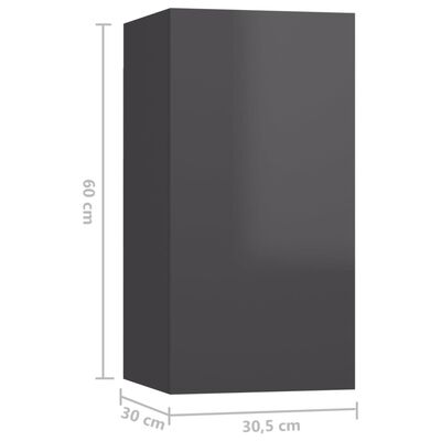 vidaXL TV skříňky 7 ks šedé vysoký lesk 30,5 x 30 x 60 cm dřevotříska