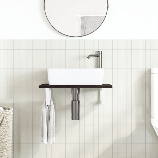 vidaXL Deska pod umyvadlo n&aacute;stěnn&aacute; ocel a masivn&iacute; dubov&eacute; dřevo