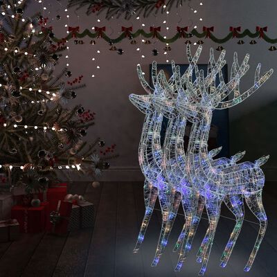 vidaXL XXL Akryloví vánoční sobi s 250 vícebarevnými LED 3 ks 180 cm