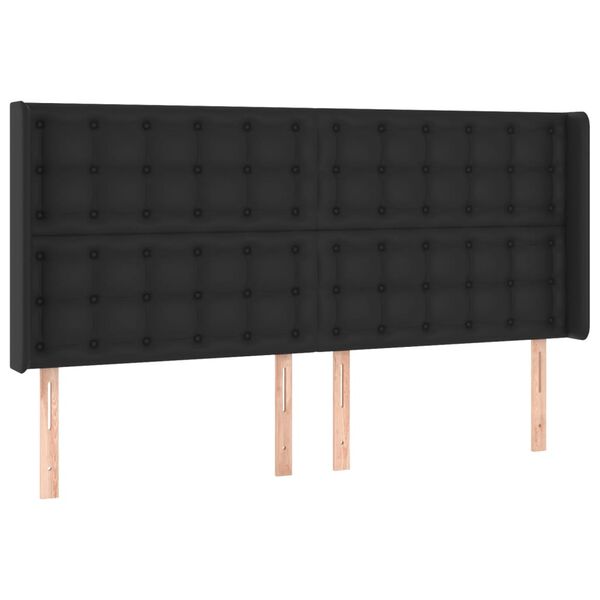 vidaXL Čelo postele s LED čern&eacute; 163 x 16 x 118/128 cm uměl&aacute; kůže