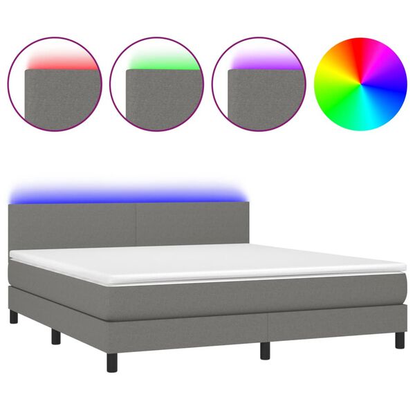 vidaXL Box spring postel s matrac&iacute; a LED tmavě &scaron;ed&aacute; 160x200 cm textil