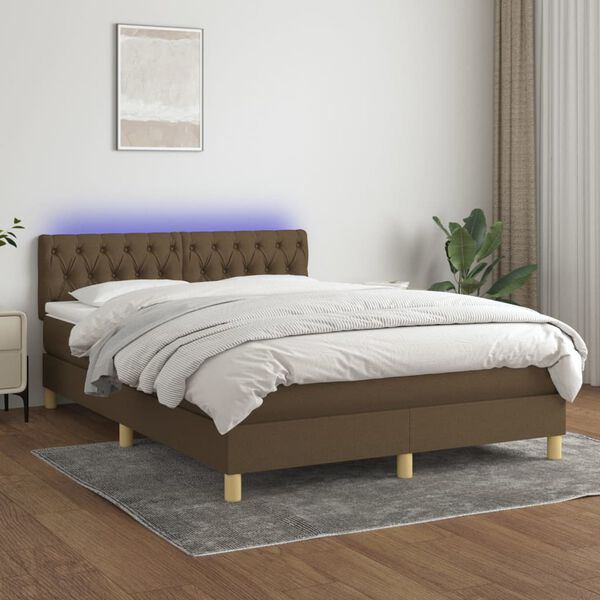vidaXL Box spring postel s matrac&iacute; a LED tmavě hněd&aacute; 140x200 cm textil