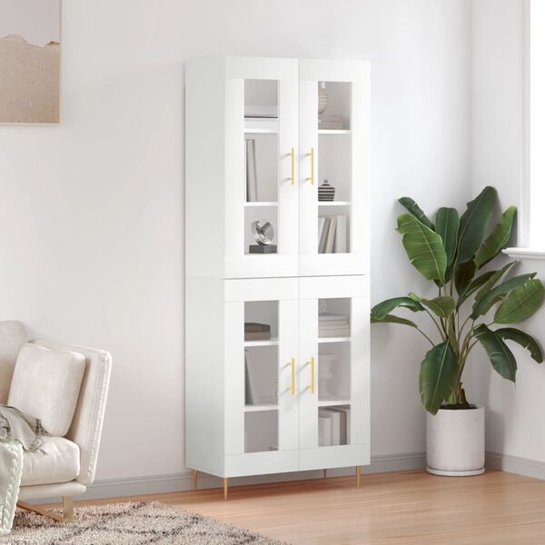 vidaXL Skř&iacute;ň highboard b&iacute;l&aacute; 69,5 x 34 x 180 cm kompozitn&iacute; dřevo