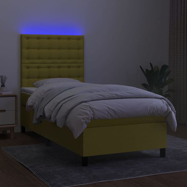 vidaXL Box spring postel s matrac&iacute; a LED zelen&aacute; 90x190 cm textil