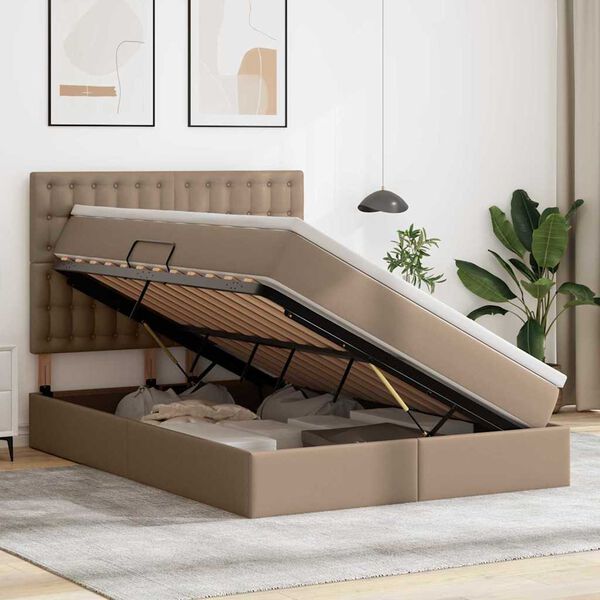 vidaXL Postel s &uacute;ložn&yacute;m prostorem Cappuccino 140 x 190 cm Uměl&aacute; kůže