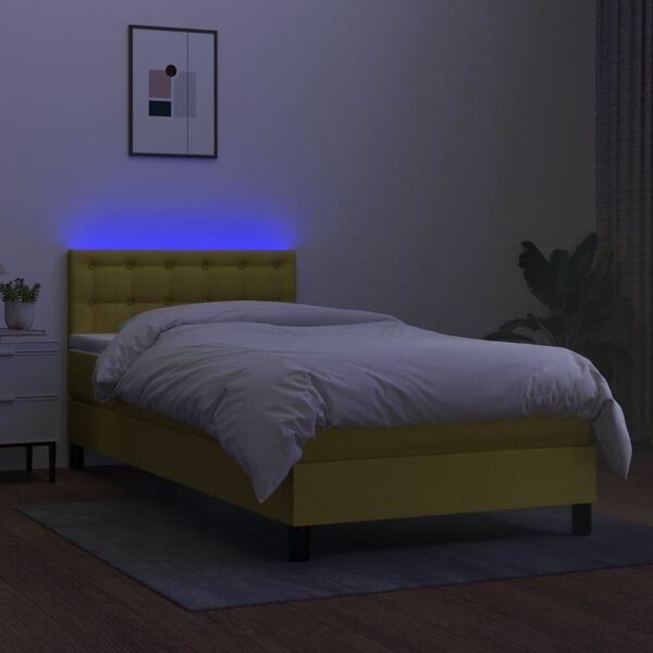 vidaXL Box spring postel s matrac&iacute; a LED zelen&aacute; 90x190 cm textil