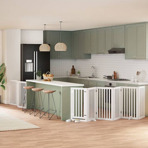 vidaXL Z&aacute;brana pro psy s dv&iacute;řky skl&aacute;dac&iacute; 9 panelů b&iacute;l&aacute; 450 cm topol