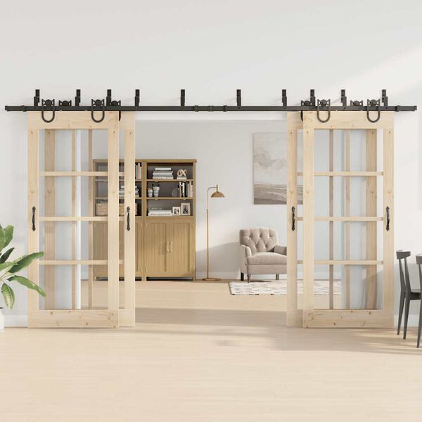 vidaXL Sada př&iacute;slu&scaron;enstv&iacute; pro posuvn&eacute; dveře 400 cm ocelov&aacute; čern&aacute;