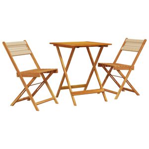 vidaXL 3d&iacute;ln&yacute; bistro set b&eacute;žov&yacute; polypropylen a masivn&iacute; dřevo