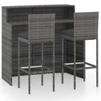 vidaXL 3dílný zahradní barový set s poduškami šedý