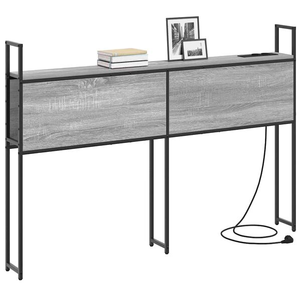 vidaXL &Uacute;ložn&aacute; hlavov&aacute; deska s nab&iacute;jec&iacute; stanic&iacute; s polic&iacute; &Scaron;ed&aacute; sonoma