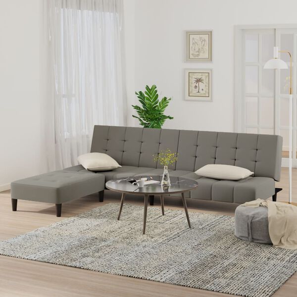 vidaXL 2m&iacute;stn&aacute; rozkl&aacute;dac&iacute; pohovka s podnožkou světle &scaron;ed&aacute; samet