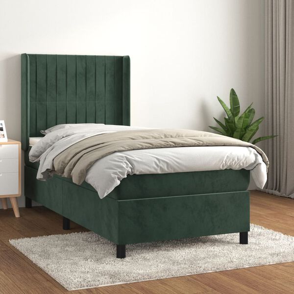 vidaXL Box spring postel s matrac&iacute; tmavě zelen&aacute; 90x190 cm samet