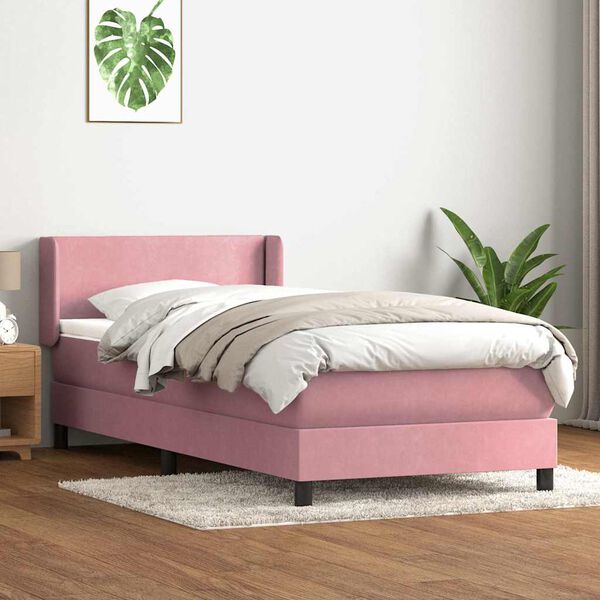 vidaXL Box spring postel s matrac&iacute; růžov&aacute; 90x210 cm samet