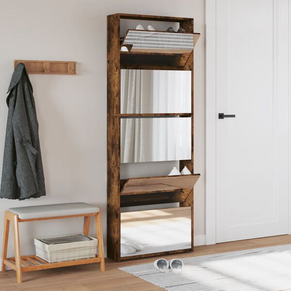 vidaXL Botn&iacute;k se zrcadlem 5patrov&yacute; kouřov&yacute; dub 63 x 17 x 169,5 cm