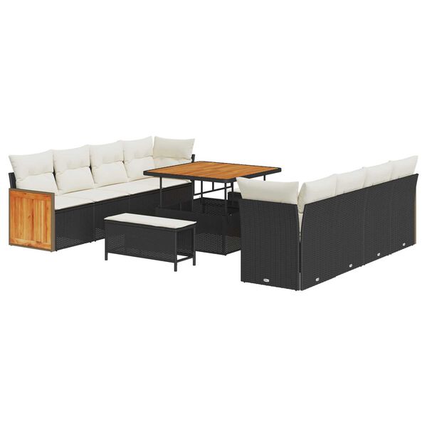 vidaXL Sada zahradn&iacute;ch pohovek s pol&scaron;t&aacute;řem 11 pcs Čern&aacute; a kr&eacute;mov&aacute;