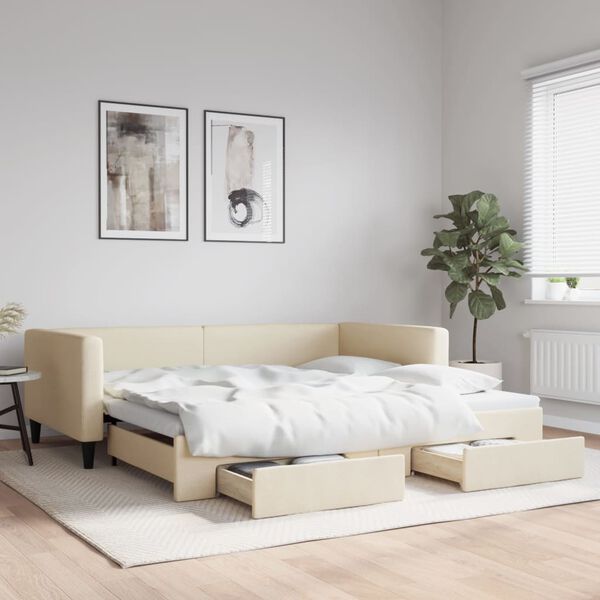 vidaXL V&aacute;lenda s přist&yacute;lkou a z&aacute;suvkami kr&eacute;mov&aacute; 100 x 200 cm textil