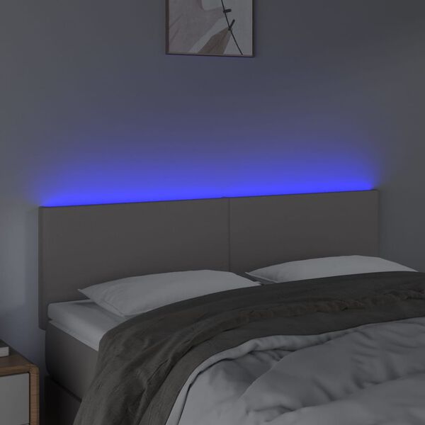 vidaXL Čelo postele s LED &scaron;ed&eacute; 144x5x78/88 cm uměl&aacute; kůže