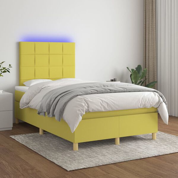 vidaXL Box spring postel s matrac&iacute; a LED zelen&aacute; 120 x 200 cm textil