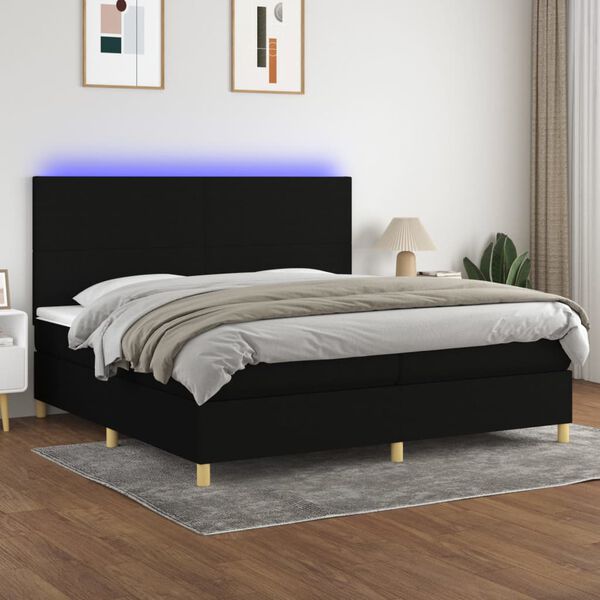 vidaXL Box spring postel s matrac&iacute; a LED čern&aacute; 200x200 cm textil