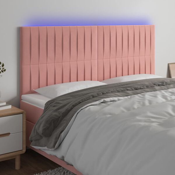 vidaXL Čelo postele s LED růžov&eacute; 200x5x118/128 cm samet