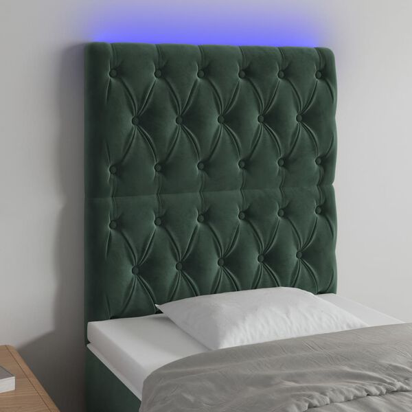 vidaXL Čelo postele s LED tmavě zelen&eacute; 80x7x118/128 cm samet