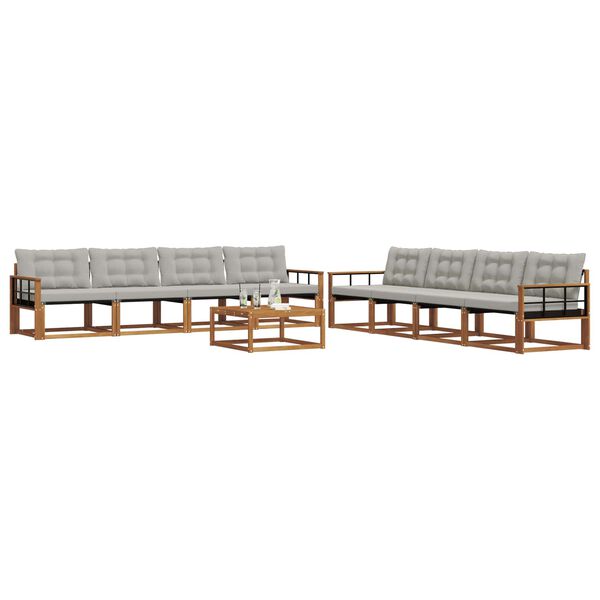 vidaXL Venkovn&iacute; pohovkov&aacute; souprava 9 pcs Př&iacute;rodn&iacute; a světle &scaron;ed&aacute;