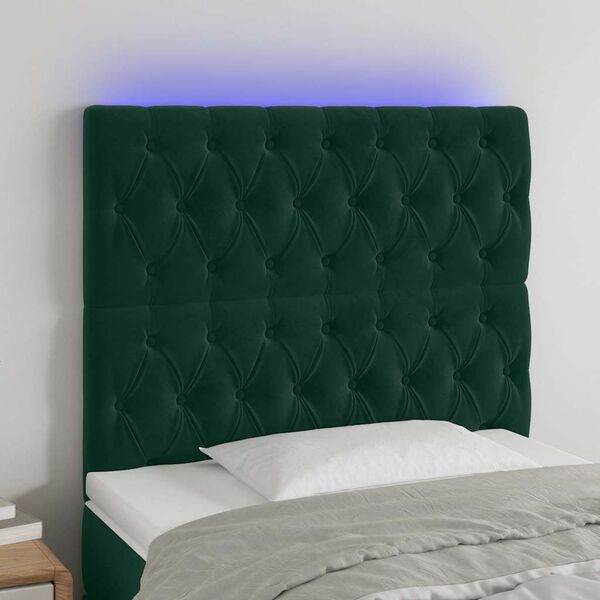 vidaXL Čelo postele s LED tmavě zelen&eacute; 100x7x118/128 cm samet