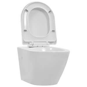vidaXL Z&aacute;věsn&eacute; WC bez okraje keramick&eacute; b&iacute;l&eacute;