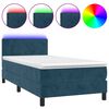 vidaXL Box spring postel s matrac&iacute; a LED tmavě modr&aacute; 90x200 cm samet
