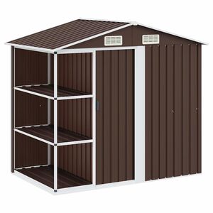 vidaXL Zahradn&iacute; domek s reg&aacute;lem hněd&yacute; 205 x 130 x 183 cm železo