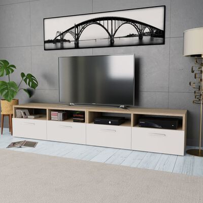 vidaXL Stolek pod TV, 2 ks, dřevotříska, 95 x 35 x 36 cm, dub a bílá