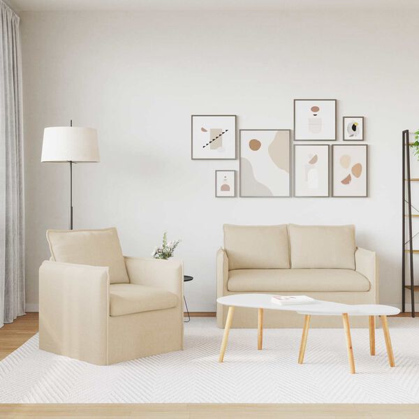 vidaXL Set pohovek 2 pcs Kr&eacute;mov&aacute; 196 x 82 x 85 cm textil