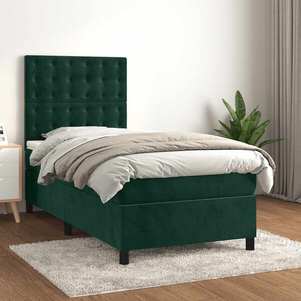 vidaXL Box spring postel s matrac&iacute; tmavě zelen&aacute; 90x190 cm samet
