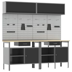 vidaXL Sada pracovn&iacute;ho stolu 8 pcs Čern&aacute; a &scaron;ed&aacute; Pr&aacute;&scaron;kově lakovan&aacute; ocel