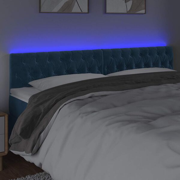 vidaXL Čelo postele s LED tmavě modr&eacute; 180 x 7 x 78/88 cm samet