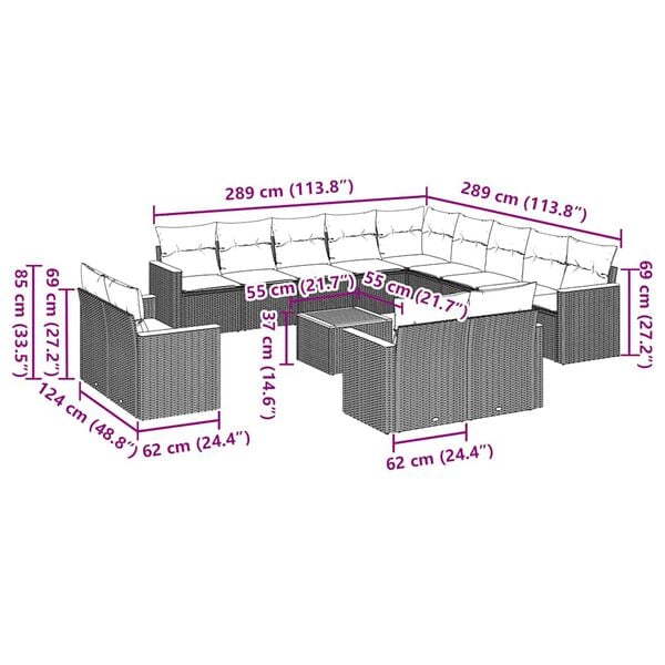 vidaXL 14d&iacute;ln&aacute; zahradn&iacute; sedac&iacute; souprava s podu&scaron;kami čern&aacute; polyratan