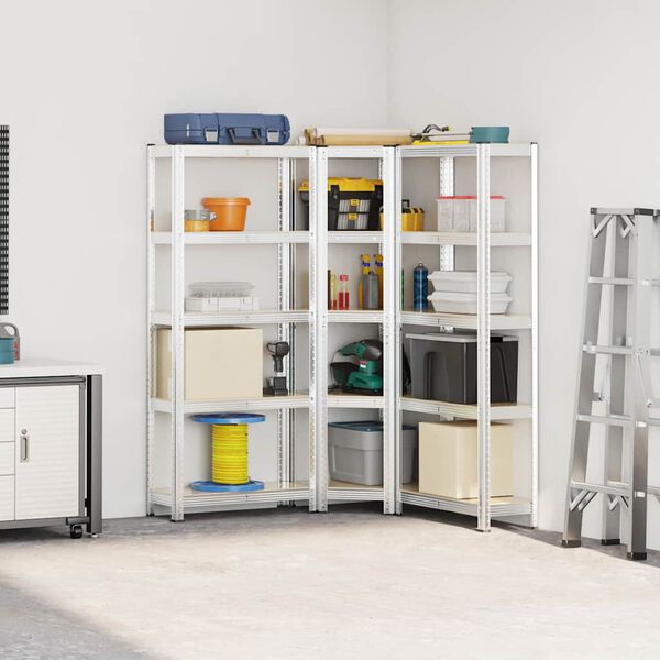 vidaXL Sada 3 kusů 5patrov&eacute; reg&aacute;ly stř&iacute;brn&eacute; ocel a kompozitn&iacute; dřevo