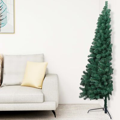 vidaXL Umělý vánoční půl stromek s LED a sadou koulí zelený 150 cm