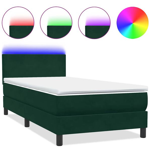 vidaXL Box spring postel s matrac&iacute; a LED tmavě zelen&aacute; 80x220 cm samet
