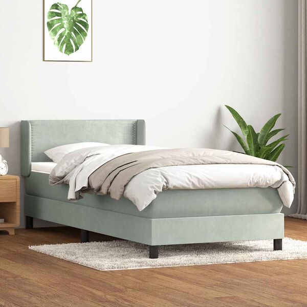 vidaXL Box spring postel s matrac&iacute; světle &scaron;ed&aacute; 100x210 cm samet