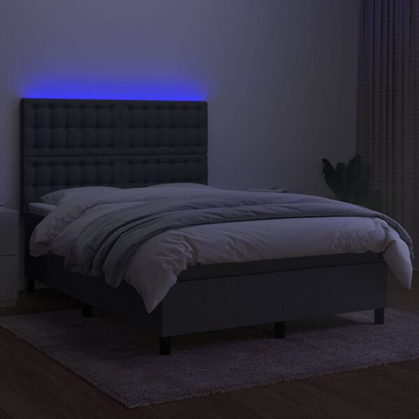 vidaXL Box spring postel s matrac&iacute; a LED tmavě &scaron;ed&aacute; 140x200 cm textil