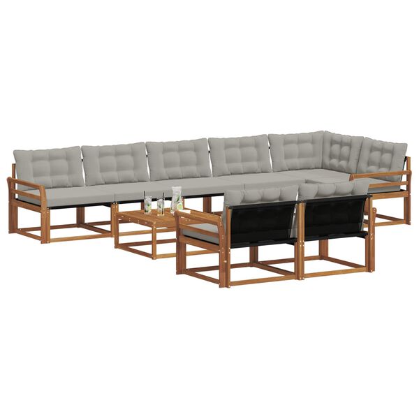 vidaXL Venkovn&iacute; pohovkov&aacute; souprava 9 pcs Př&iacute;rodn&iacute; a světle &scaron;ed&aacute;