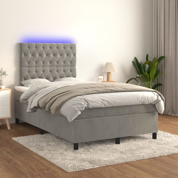 vidaXL Box spring postel s matrac&iacute; a LED světle &scaron;ed&aacute; 120x200 cm samet