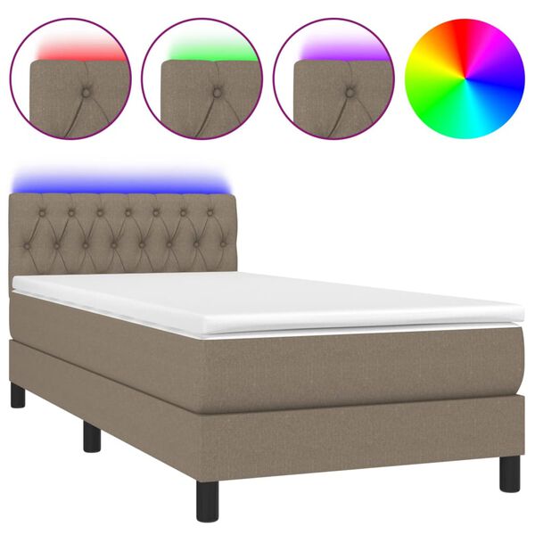 vidaXL Box spring postel s matrac&iacute; a LED taupe 100x200 cm textil