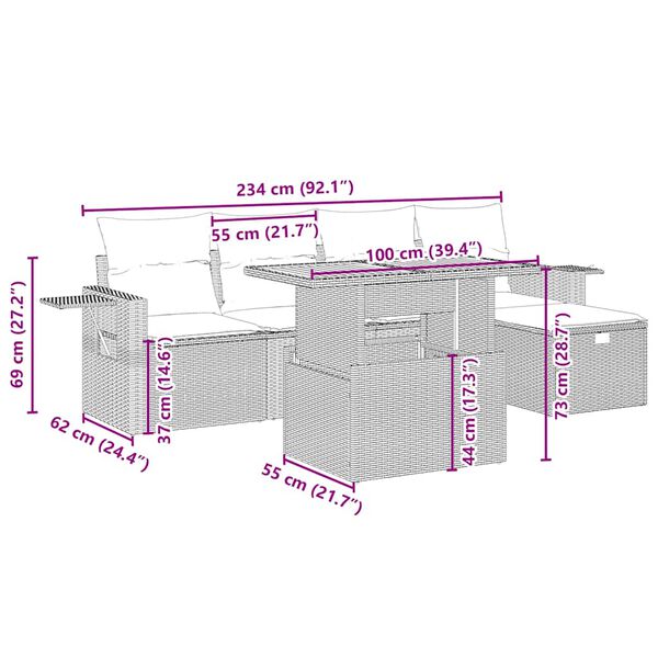 vidaXL 6dílná zahradní sedací souprava s poduškami béžová polyratan