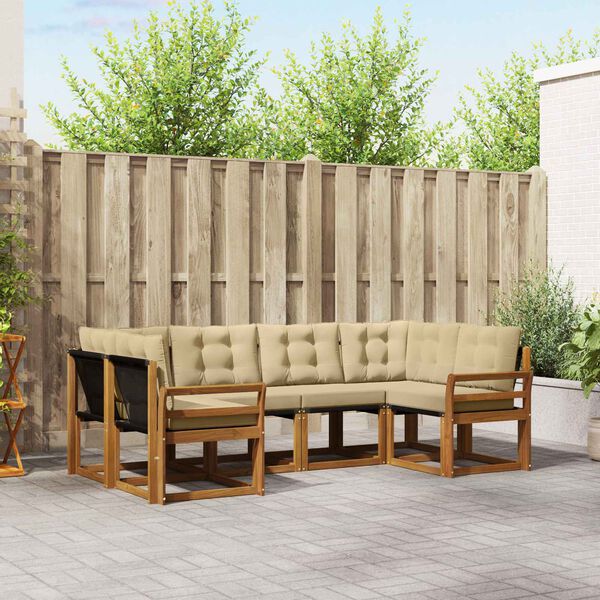 vidaXL Venkovn&iacute; pohovkov&aacute; souprava 6 pcs Přirozen&aacute; a B&eacute;žov&aacute;