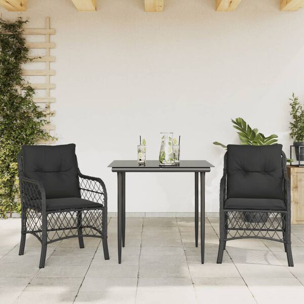 vidaXL 3d&iacute;ln&yacute; bistro set s podu&scaron;kami čern&yacute; polyratan